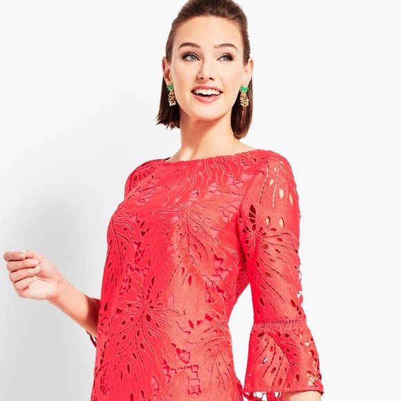 Talbots leaf lace overlay flounce sleeve top - Picture 2 of 7